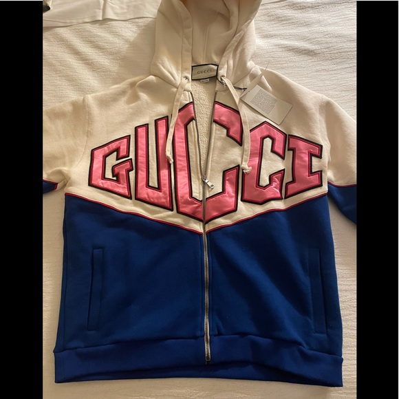 Gucci Multi Color Hooded Sweatshirt With Gucci  Embroidery Sz S - Picture 6 of 11